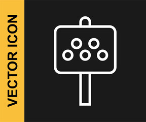 White line Road sign for a taxi stand icon isolated on black background. Vector