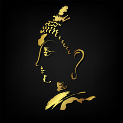 Golden Buddha face brush stroke over black background
