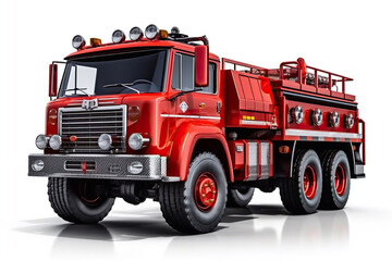Big Red Fire Truck Isolated on White Background, Generative AI