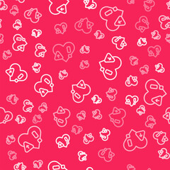 White line Heart rate icon isolated seamless pattern on red background. Heartbeat sign. Heart pulse icon. Cardiogram icon. Vector
