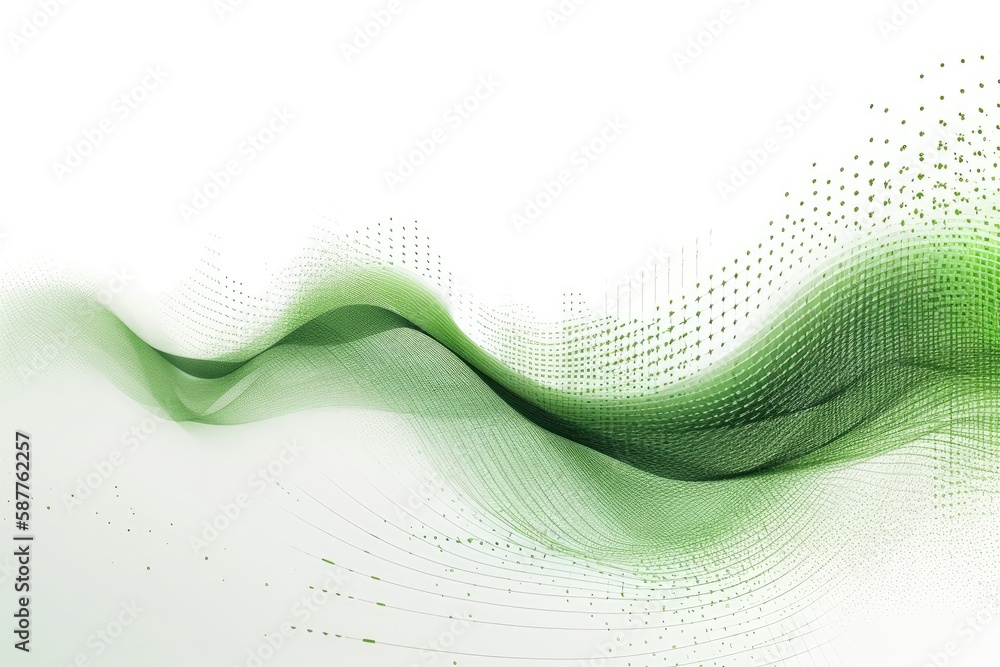 Aufkleber dynamic wave elements of green dots on a white background. generative ai