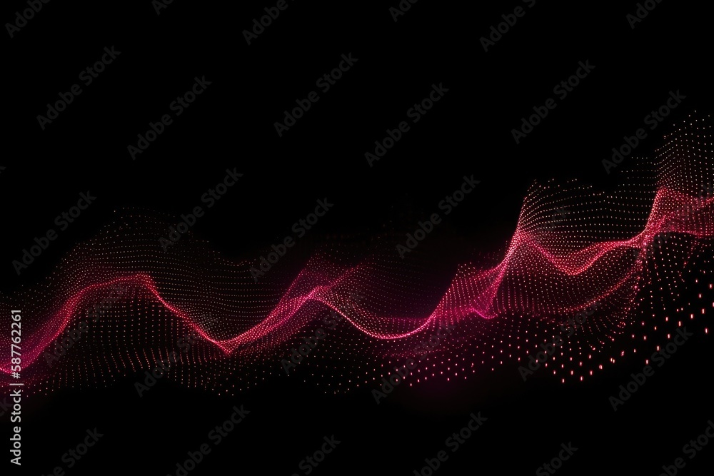 Poster dynamic wave elements of magenta dots on a black background. generative ai
