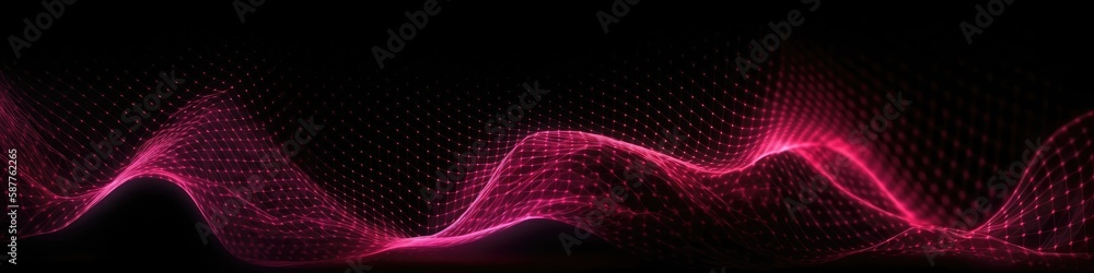 Poster dynamic wave elements of magenta dots on a black background. banner, web design. generative ai