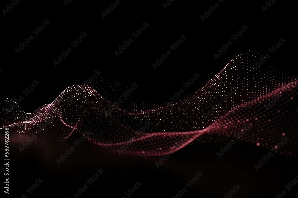 Poster dynamic wave elements of maroon dots on a black background. generative ai