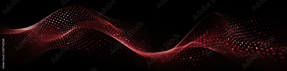 Poster dynamic wave elements of maroon dots on a black background. banner, web design. generative ai