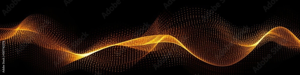 Poster dynamic wave elements of orange dots on a black background. banner, web design. generative ai