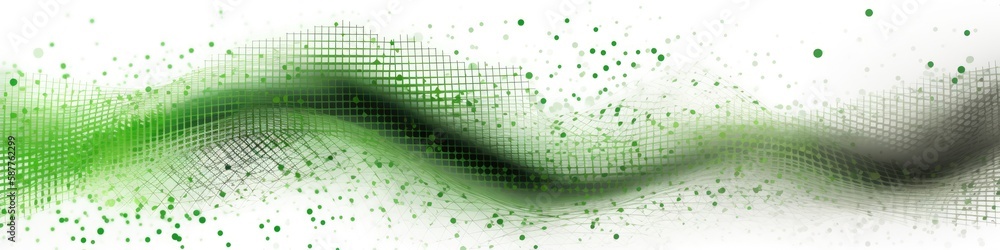 Poster dynamic wave elements of green dots on a white background. banner, web design. generative ai