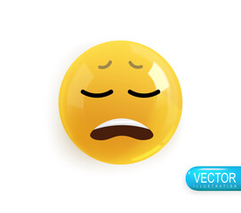 Realistic 3d Icon. Emoji face. Render of yellow glossy color emoji in plastic cartoon style