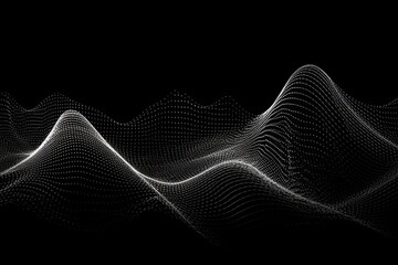 Dynamic Wave Elements Of Graygrey Dots On A Black Background. Generative AI