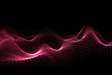 Dynamic Wave Elements Of Pink Dots On A Black Background. Generative AI