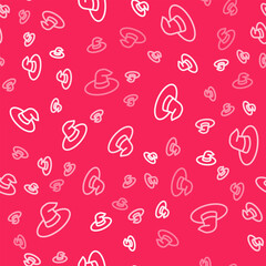 White line Witch hat icon isolated seamless pattern on red background. Happy Halloween party. Vector