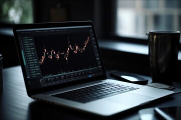 Open Laptop With Stock Market Analysis And Charts. Generative AI