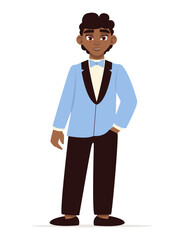 Handsome black guy in a suit at the prom. Vector graphic.