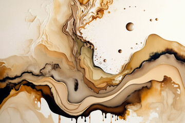 cream tan brown ink paint cloud alcohol drip liquid flow wave abstract splatter color marble background wallpaper