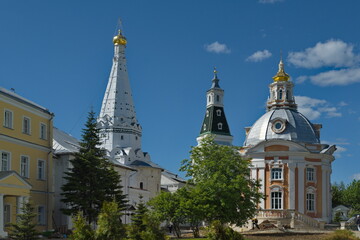 Sergiev Posad. Russia. June 07, 2022. The architecture of Orthodox churches near the fortress walls...