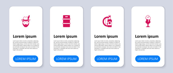 Set Glass of beer, Beer bottle and wooden barrel, Metal keg and Oktoberfest man. Business infographic template. Vector