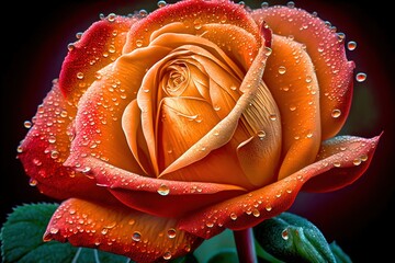 A close-up of a rose flower head dripping with dew, its petals radiating freshness and beauty in the garden. Generative Ai