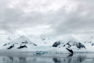 Stark mountain scene at Wilhelmina Bay on the Antarctic Peninsula