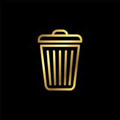 Gold Color Trash Bin Icon Vector Template