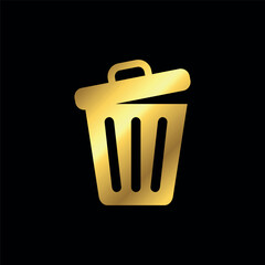 Gold Color Trash Bin Icon Vector Template
