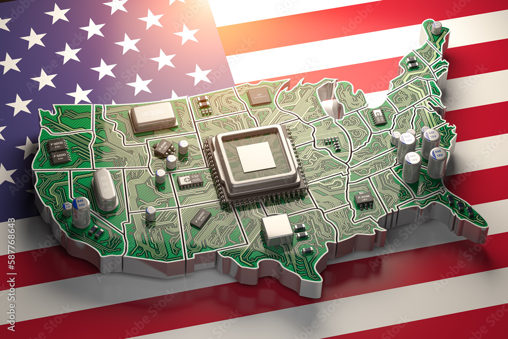 Poster usa semiconductor industry, computer chips manufacturing and artificial intelligenceconcept. motherb