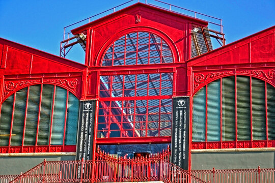 Porto, Portugal - August 19th 2015 : red building in iron and glass, close to the palacio da bolsa.