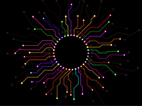 Abstract background with technology circuit board. Motherboard in circle. Vector slot for processor