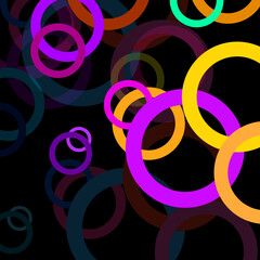 Colorful circles with overlapped on black background