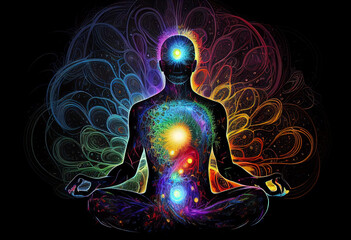 Unlocking Mystical Inspiration through Meditation and Spiritual Practices: Exploring Consciousness Expansion, Chakra Activation, and Astral Body image. Concept of meditation image