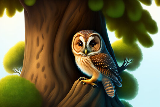 Free photo a magnificent owl with beautiful yellow eyes among the trees