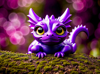 Cute wine purple baby dragon created with Generative AI.