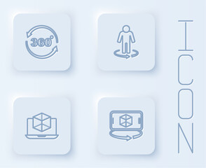 Set line 360 degree view, 3d modeling, and . White square button. Vector