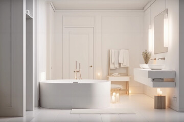 Naklejka na ściany i meble Luxurious beautiful minimalist bright spacious bathroom concept illustration