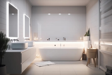 Obraz na płótnie Canvas Luxurious beautiful minimalist bright spacious bathroom concept illustration