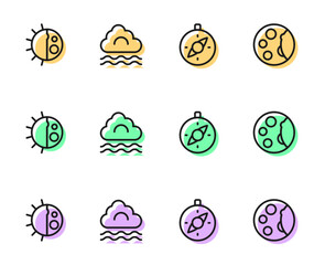 Set line Compass, Day night cycle, Fog and cloud and Moon phases icon. Vector