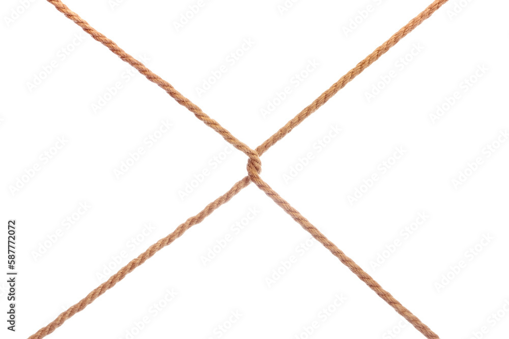 Wall mural two linked tense diagonal ropes cross section. isolated png with transparency