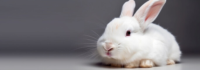 Obraz premium cute animal pet rabbit or bunny white color smiling and laughing isolated with copy space for easter celebration, Generative AI