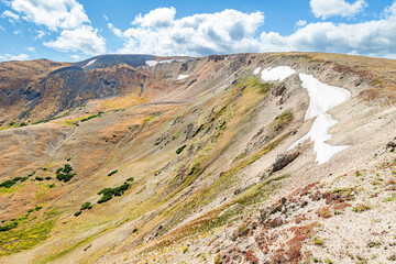 Mountain ridge with snow in the alpine landscape environment of Rocky Mountain National Park Colorado 