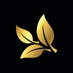 Gold Color Natural Leaf Icon Vector Template