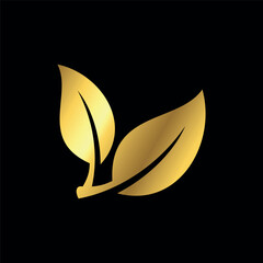 Gold Color Natural Leaf Icon Vector Template