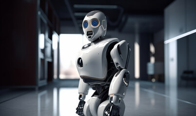 Smat Robot as home assistant with artificial intelligence on modern living room home background. Generative AI