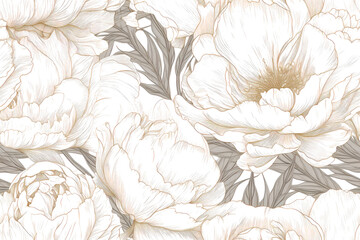 Seamless peony flowers floral pattern. Generative AI
