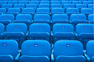 Colorful seats in a stadium.