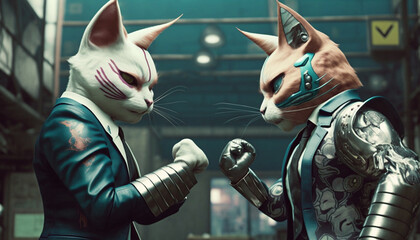 yakuza lawyers, electro-punk neolithic harajuku cats fighting, cinematic