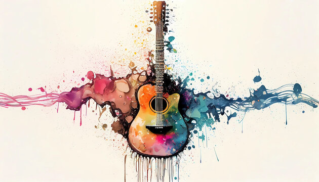 Acoustic guitar in watercolor style by Generative AI