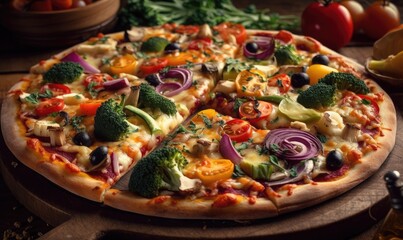 Organic pizza with vegetables and cheese, generative AI