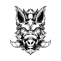 black and white boar tattoo artwork illustration