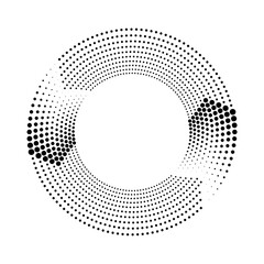 Black  halftone dotted lines  in circle  form. Geometric art. Design element for border frame, round logo, tattoo, sign, symbol, badge, emblem, social media, prints, template, pattern, backdrop