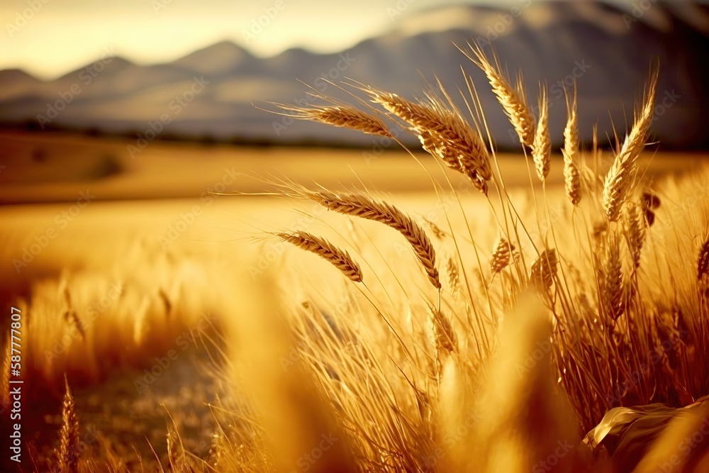 Wall mural a shot of a gold wheat field. generative ai.