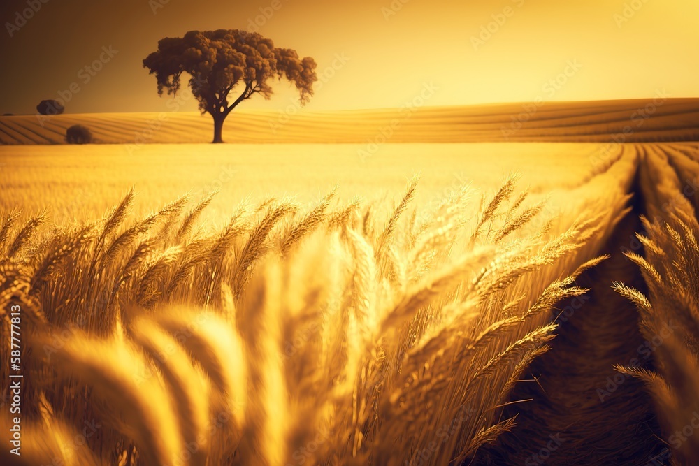 Wall mural A shot of a Gold wheat field. Generative Ai.